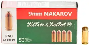 Патрон Sellier & Bellot кал. 9x18 куля FMJ маса 6,1 г/95 гр
