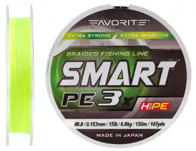 Шнур Favorite Smart PE 3x 150м (fl.yellow) #0.8/0.153 mm 15lb/6.8 kg