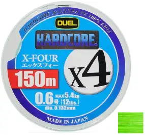 Шнур Duel Hardcore X4 150m #0.6/0.132mm 12lb/5.4kg ц:green