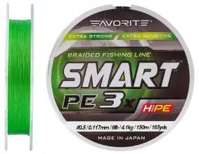 Шнур Favorite Smart PE 3x 150м (l.green) #0.5/0.117 mm 9lb/4.1 kg