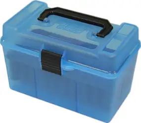 Коробка MTM H50-RS на 50 патронов кал. 222 Rem и 223 Rem. Цвет – голубой.