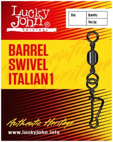 Вертлюжок с застежкой Lucky John Barrel Swivel Italian 1 №5 30кг (10шт/уп)