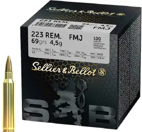 Патрон Sellier & Bellot кал. 223 Rem пуля FMJ масса 4.5 г/ 69 гр