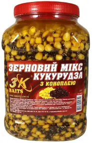 Зерновая смесь 3KBaits Зерновий Мікс Кукурудза (з коноплею) банка 3л