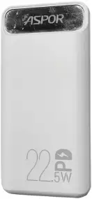 Зарядное устройство Aspor A396 20000mAh (22.5W/PD USB-C laptops fast charging) White