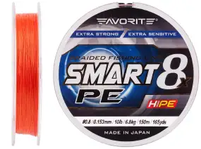 Шнур Favorite Smart PE 8x 150м (red orange) #0.8/0.153 mm 10lb/6.8 kg