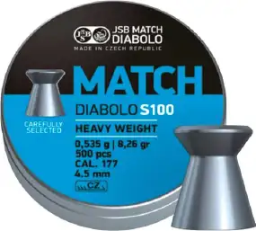 Кулі пневматичні JSB Match HW S100. Кал. 4.49 мм. Вага - 0.53 г. 500 шт/уп